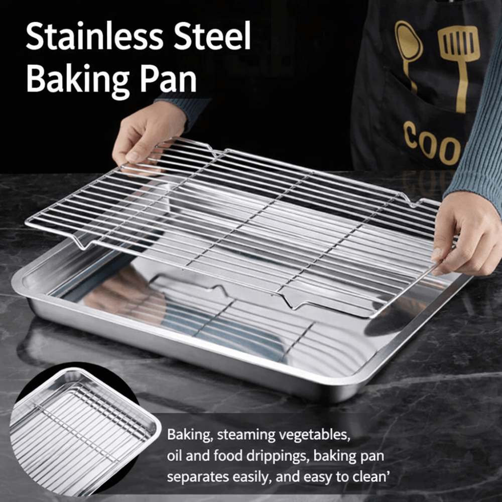 Kitchen Baking Rack - ถาดอบสแตนเลสแบบพกพา ไม่ติดกระทะ ถอดออกได้ พร้อมตะแกรงระบายความร้อน ถาดบาร์บีคิว ตะแกรงอบทรงสี่เหลี่ยม